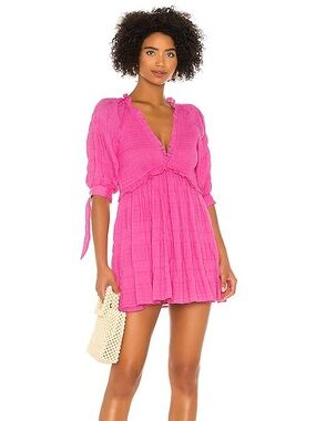 Lovers + Friends Finnegan Hot Pink Fuchsia Smocked Mini Dress